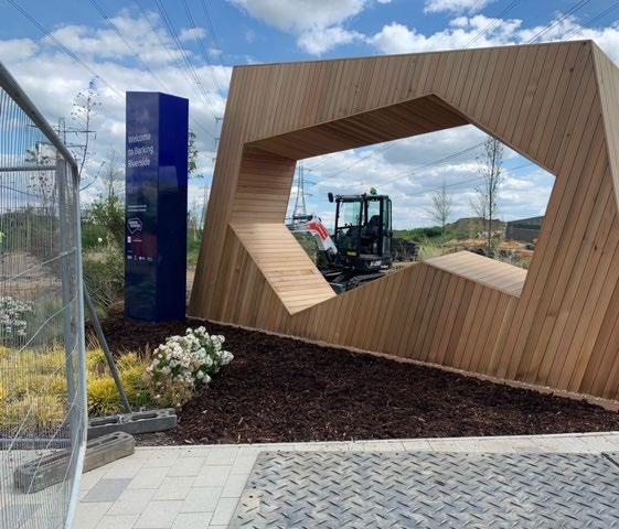 barking-riverside Western red cedar structure installed with landscaping at Barking Riverside