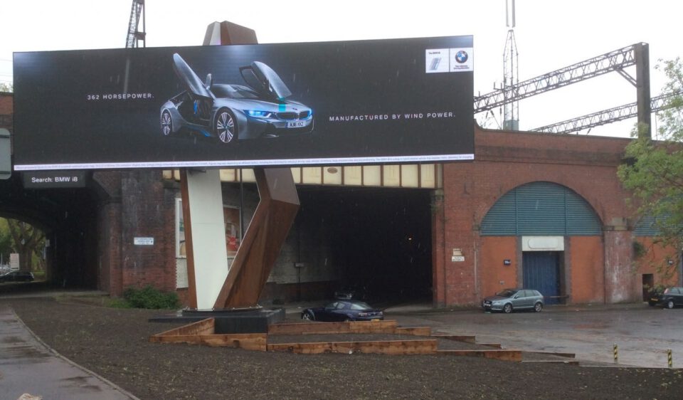 Digital advertising panel on a bespoke structure at Crane Street, Manchester